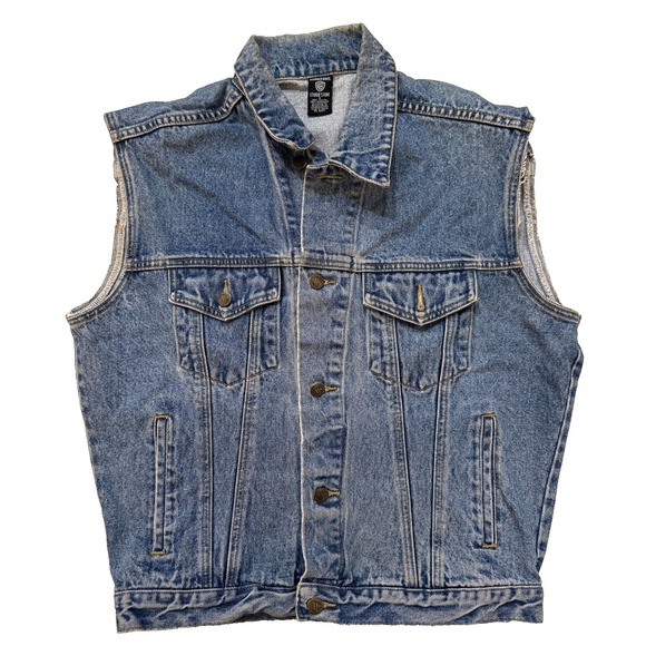 Vintage 90s Looney Tunes Taz Denim Vest Warner Bros NY Manhattan SM Retro WB - Picture 2 of 7